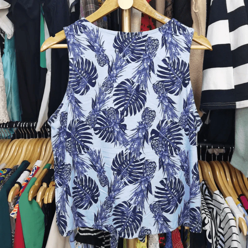 เสื้อแขนกุด ลายใบไม้ เอวผูก พลัสไซส์ อก 42 นิ้ว, ยาว 21 นิ้ว รูปที่ 5