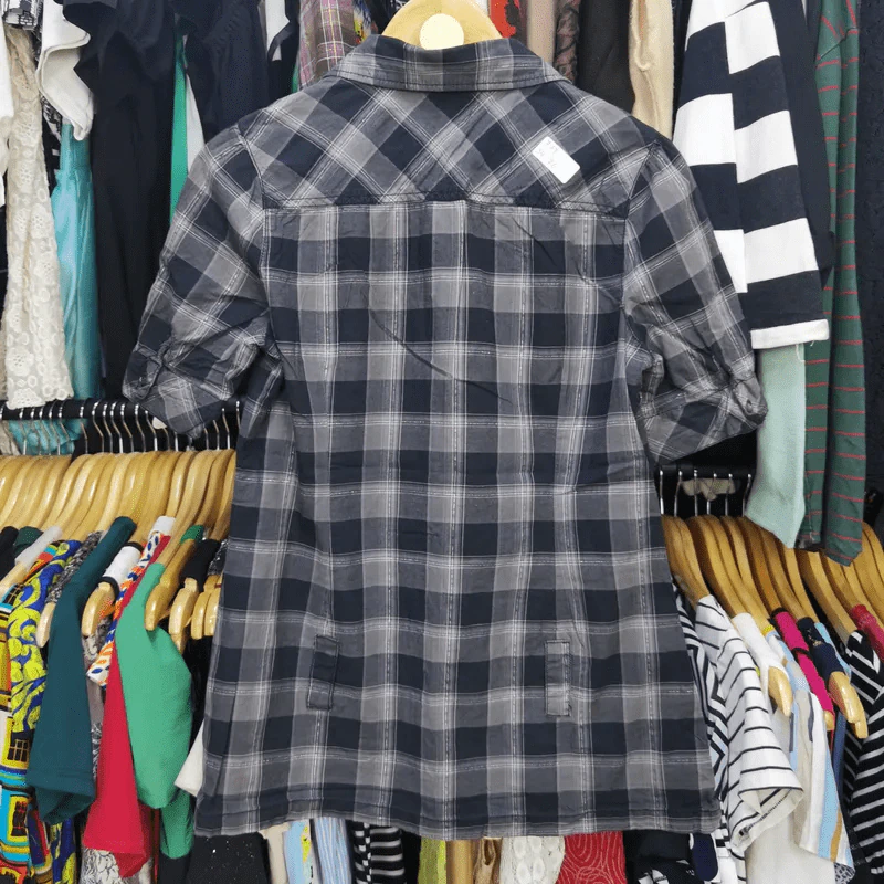 เสื้อเชิ้ตแขนสั้น ลายสก็อตสีดำ อก 34 นิ้ว, ยาว 26 นิ้ว รูปที่ 2
