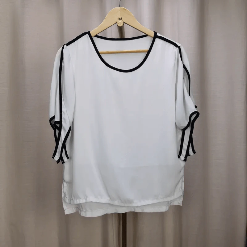 ชุดเสื้อ & กางเกง สีขาว กางเกงลายตรงขาวดำ รูปที่ 2