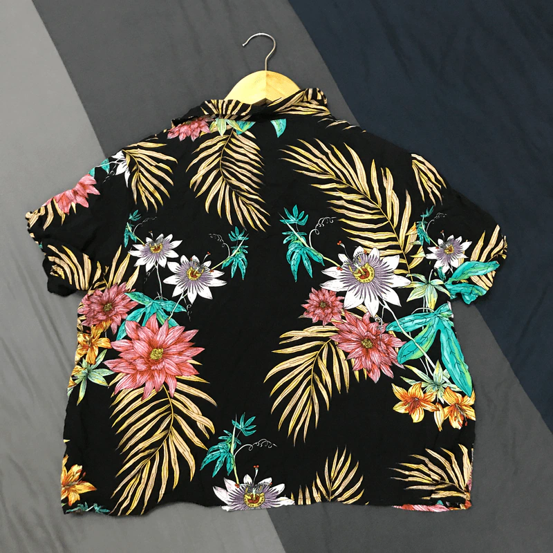 เสื้อฮาวาย สีดำ ลายใบไม้ อก 38 นิ้ว, ยาว 18 นิ้ว รูปที่ 3