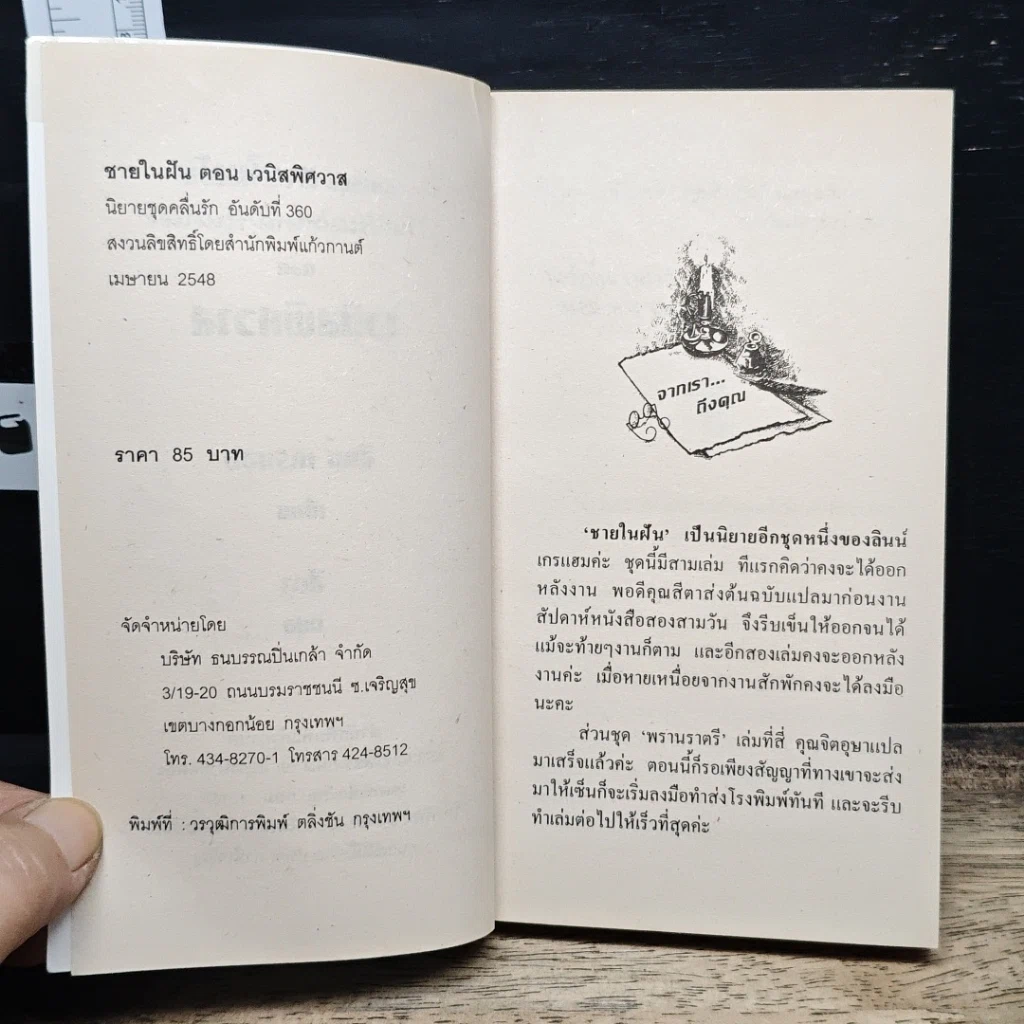 หนังสือ นิยายโรมานซ์ นวนิยายชุด ชายในฝัน เวนิสพิศวาส รูปที่ 6